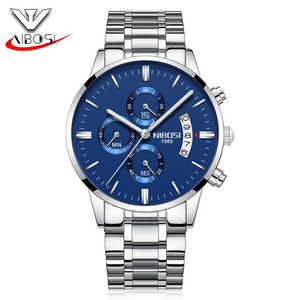 Nibosi Butterfly Snap Button Solid Steel Men's Watch Waterproof Coating Glass Luminous Three-Eyed 6 Needle Quartz Watch