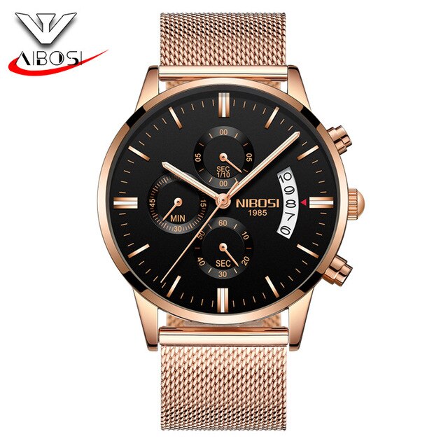 Nibosi Butterfly Snap Button Solid Steel Men's Watch Waterproof Coating Glass Luminous Three-Eyed 6 Needle Quartz Watch