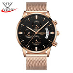 Nibosi Butterfly Snap Button Solid Steel Men's Watch Waterproof Coating Glass Luminous Three-Eyed 6 Needle Quartz Watch