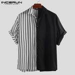 INCERUN 2019 Fashion Striped Patchwork Men Shirt Short Sleeve Loose Button Up Hip-hop Personality Casual Brand Shirts Men Camisa