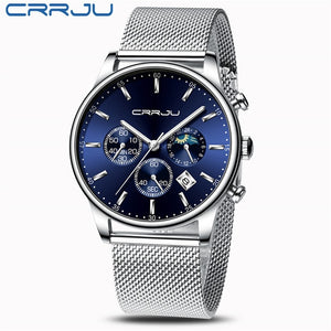 CRRJU New Blue Casual Mesh Belt Fashion Quartz Gold Watch Mens Watches Top Brand Luxury Waterproof Clock Relogio Masculino