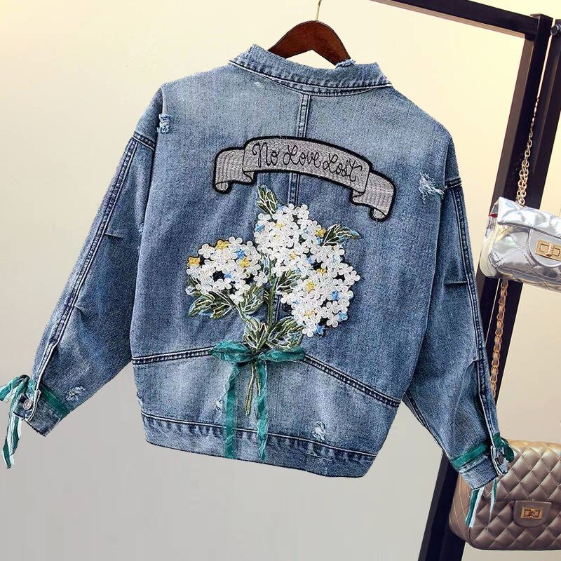 Flower Embroidery Loose Women Denim Jacket Autumn Casual Boyfriend style Chaqueta Mujer Streetwear fashion female jean tops 2019