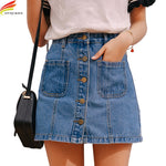 Denim Skirt High Waist A-line Mini Skirts Women 2019 Summer New Arrivals Single Button Pockets Blue Jean Skirt Style Saia Jeans