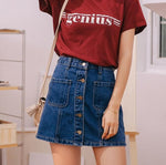 Denim Skirt High Waist A-line Mini Skirts Women 2019 Summer New Arrivals Single Button Pockets Blue Jean Skirt Style Saia Jeans