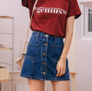 Denim Skirt High Waist A-line Mini Skirts Women 2019 Summer New Arrivals Single Button Pockets Blue Jean Skirt Style Saia Jeans