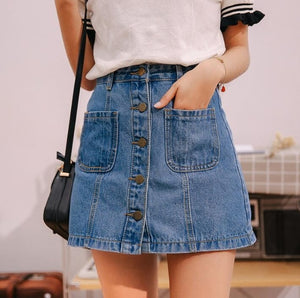 Denim Skirt High Waist A-line Mini Skirts Women 2019 Summer New Arrivals Single Button Pockets Blue Jean Skirt Style Saia Jeans