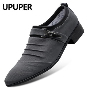 UPUPER Big Size 38-47 Wedding Shoes Men 2019 Fashion Pointed Toe Canvas Dress Shoes Men Black Slip On Oxfords Formal Man Shoes